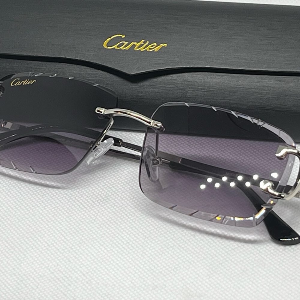 Cartier Sunglasses with Gradient Purple Lenses and Silver Accents